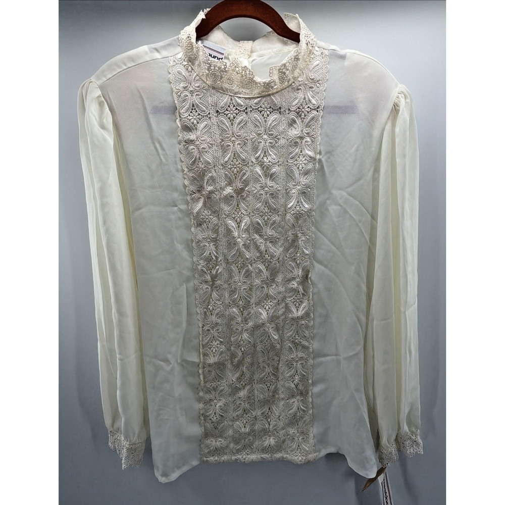 Vintage 90s Victorian Revival Lace Pleated Button Blouse Sheer NWT Edwardian 18